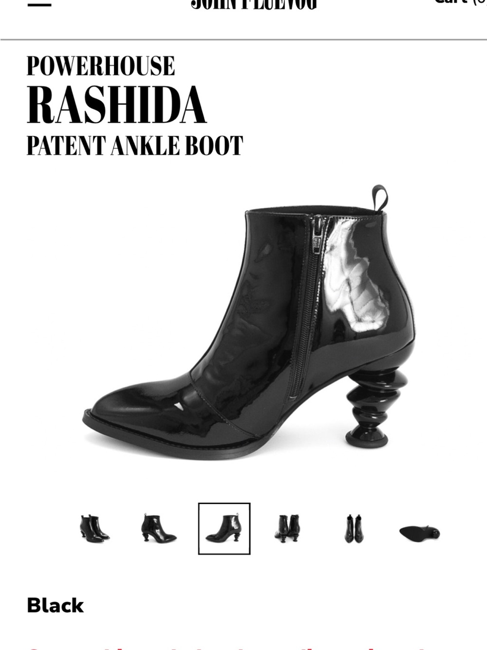 Fluevog Rashida Black Patent Ankle Boots with Sculpted Heel - Picture 8 of 10